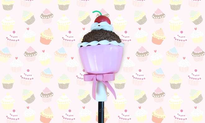 Ponteira de lápis com isopor e EVA - Forma de cupcake