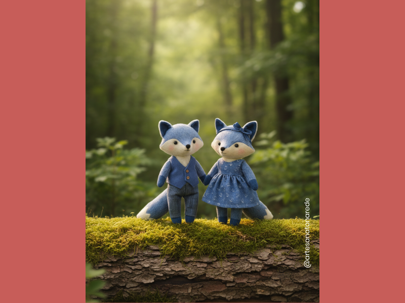Casal de Raposa Azul em feltro