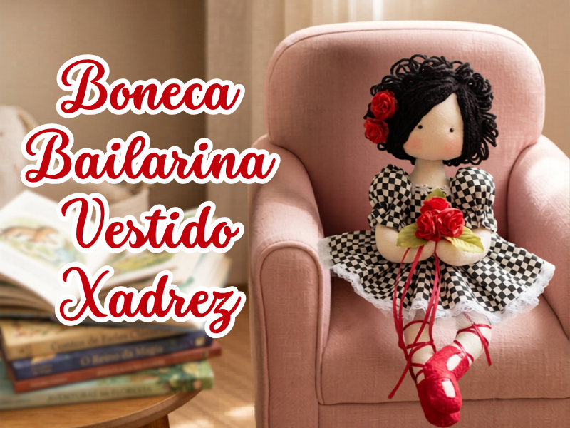 Boneca Bailarina Vestido Xadrez, Manualidades Regina