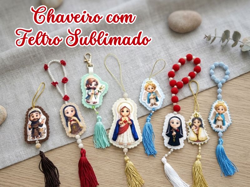 Chaveiro com Feltro Sublimado – Cleide Moreira Ateliê