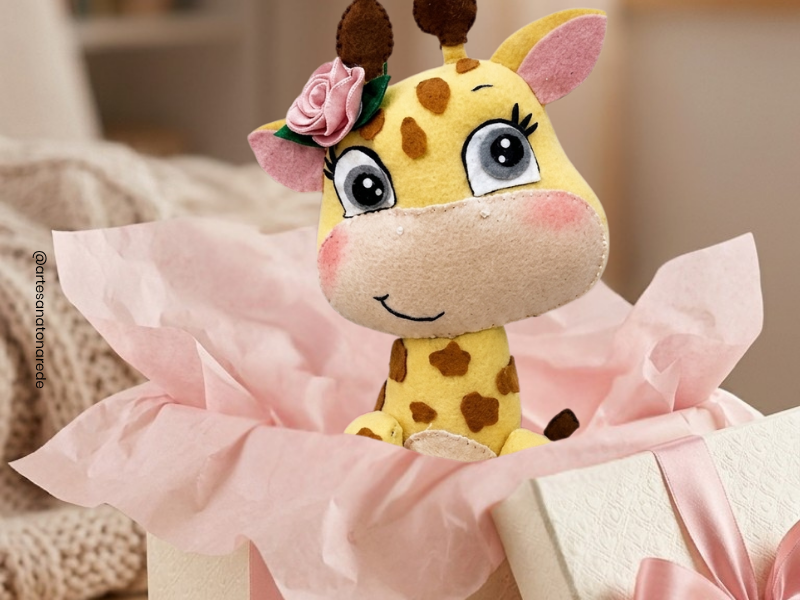 Girafa em feltro para presentar