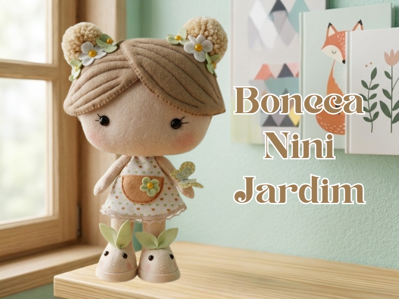 Boneca Nini Jardim em Feltro: aprenda a confeccionar com molde gratuito