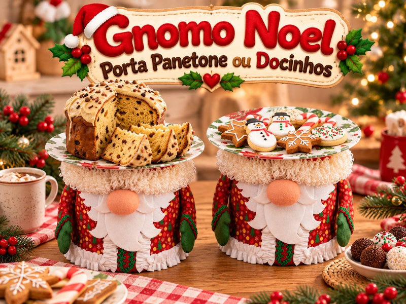 Gnomo Noel Porta Panetone ou Docinhos: com molde gratuito
